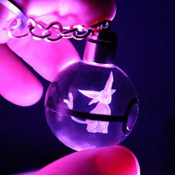 Wearables 3d Pokemon Espeon Crystal Pokeball Key Chain Led Light